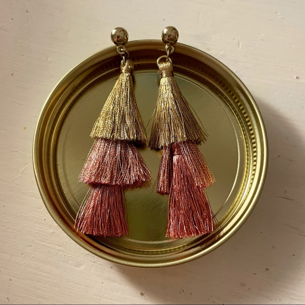 Gold & pink gradient tassel earrings
